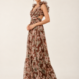 Mocha Fleur Ruffle Maxi Dress — side