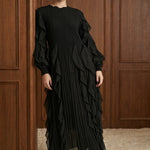 Nocturne Cascade Plissé Maxi Dress in Black — alternate view