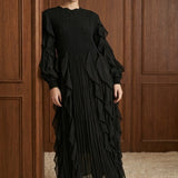 Nocturne Cascade Plissé Maxi Dress in Black — alternate view