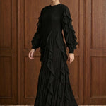 Nocturne Cascade Plissé Maxi Dress in Black — movement view
