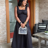 LOVELIEST LOOKS BLACK WOVEN MIDI DRESS