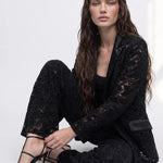 Noir Atelier Velvet Lace Suit Set in Black — detail view