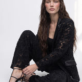 Noir Atelier Velvet Lace Suit Set in Black — detail view