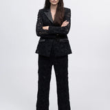 Noir Atelier Velvet Lace Suit Set in Black — front view