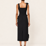 Noir Camellia black floral applique midi dress back view