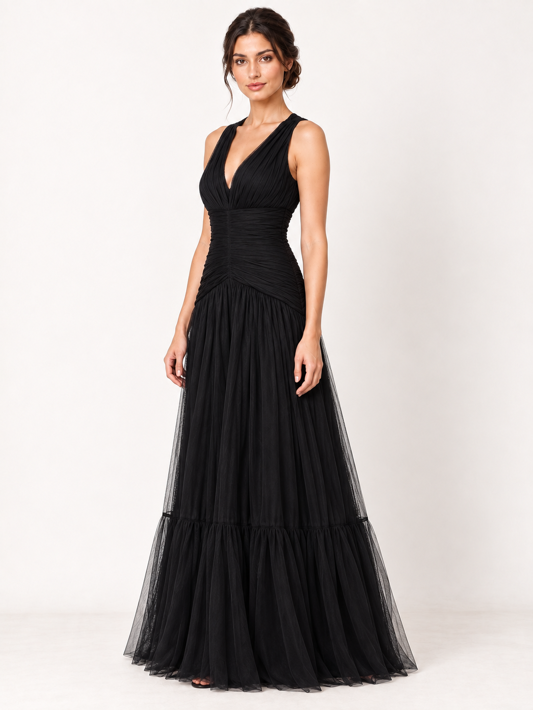 Noir Seraphine Drop-Waist Tulle Maxi Dress — angle view