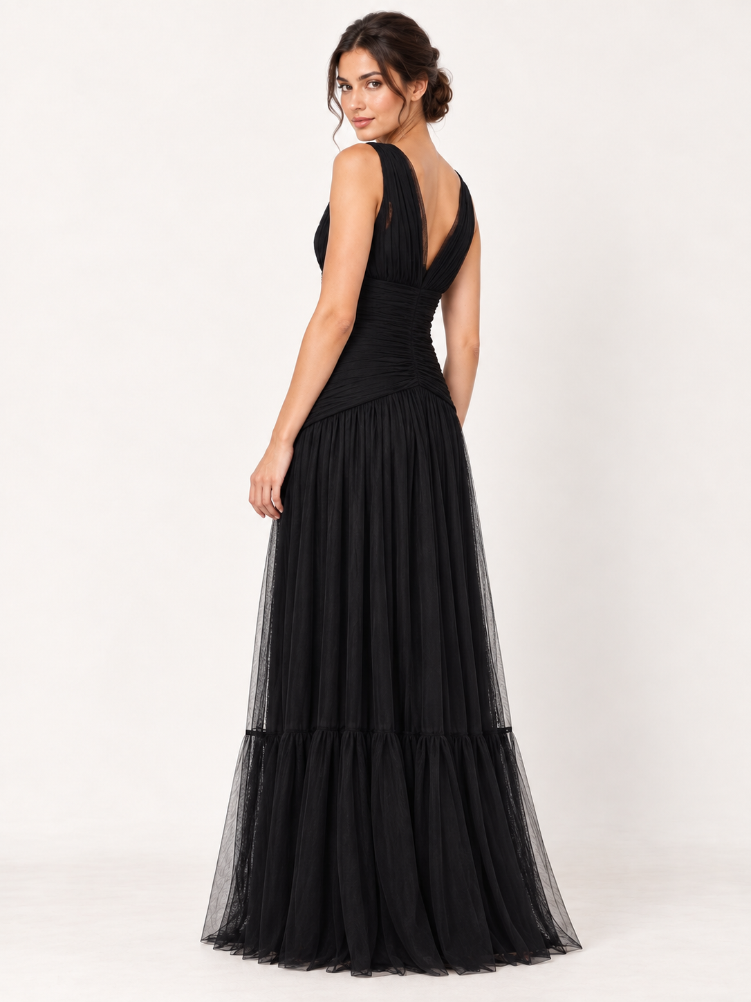 Noir Seraphine Drop-Waist Tulle Maxi Dress — back view