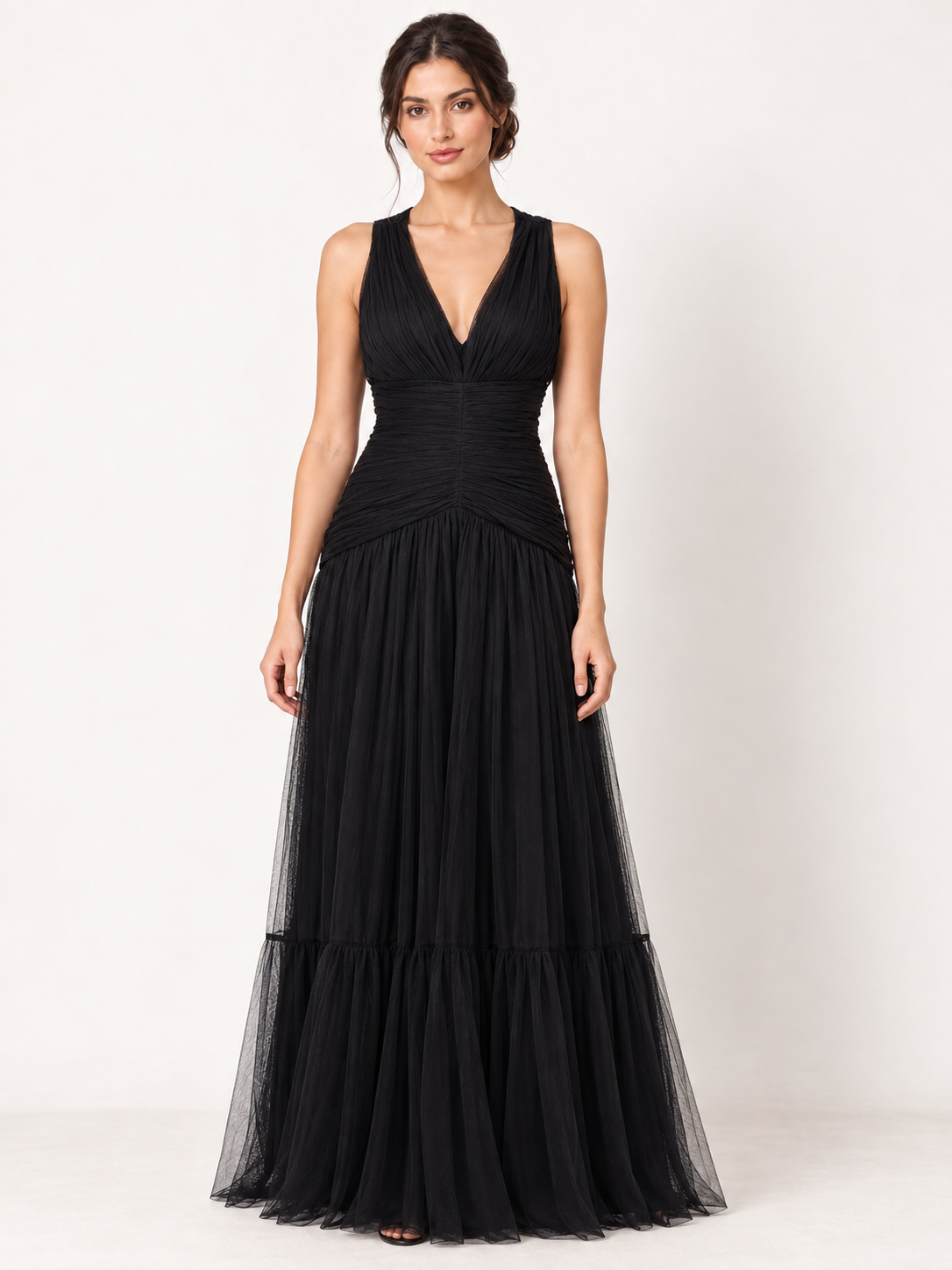 Noir Seraphine Drop-Waist Tulle Maxi Dress — front view