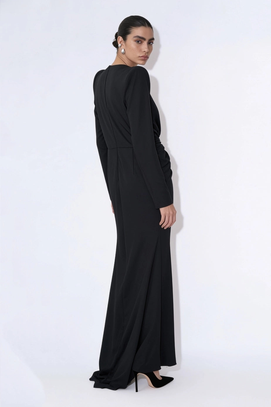 Noir Solstice black maxi dress, back view