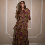 Olive Roseraie dotted Swiss top and skirt set, full-length view