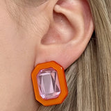 Olivia Statement Earrings Rectangle - Pink Grapefruit