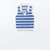 open knit striped sleeveless sweater