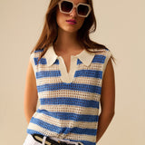 open knit striped sleeveless sweater