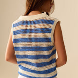 open knit striped sleeveless sweater