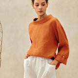100% Linen Draped Neck Top HOLLIS