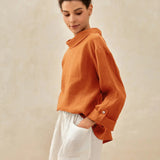 100% Linen Draped Neck Top HOLLIS
