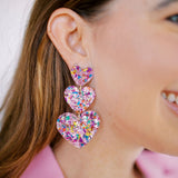 Penny Heart Statement Earrings - Pink Birthday Confetti