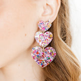 Penny Heart Statement Earrings - Pink Birthday Confetti