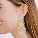 Penny Heart Statement Earrings - Neon Yellow Clouds