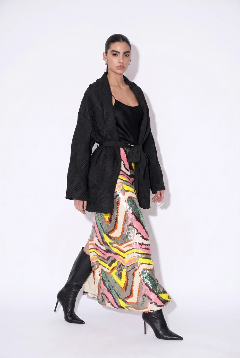 Prisme Ondulé Sequin Column Skirt in Multi — movement view