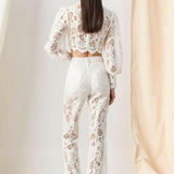Rebecca Guipure Lace Top & Pant Set In White