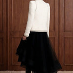 Regent Pearl-Embellished Bouclé Jacket — Ivory jacket back view with contour seams and trimmed cuffs and hem