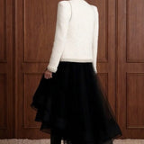 Regent Pearl-Embellished Bouclé Jacket — Ivory jacket back view with contour seams and trimmed cuffs and hem