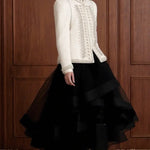 Regent Pearl-Embellished Bouclé Jacket — Ivory jacket side view showing the structured shoulders and high-hip length