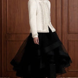 Regent Pearl-Embellished Bouclé Jacket — Ivory jacket side view showing the structured shoulders and high-hip length