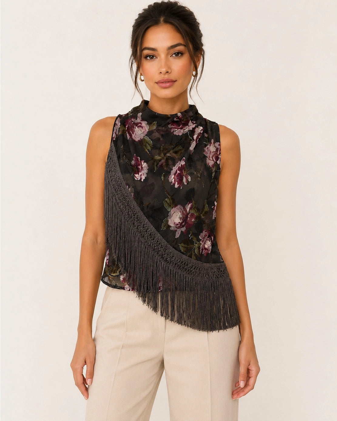 Rosalie Floral Fringe Top — front view
