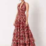 Rosalie Halter Tulle Maxi Dress in Rose Floral – angle view
