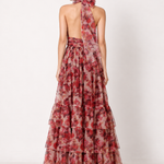 Rosalie Halter Tulle Maxi Dress in Rose Floral – back view