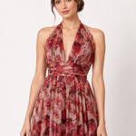 Rosalie Halter Tulle Maxi Dress in Rose Floral – detail view