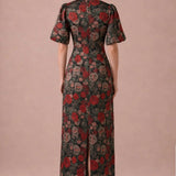 Rose d’Automne midi dress, back view showing zipper and slit