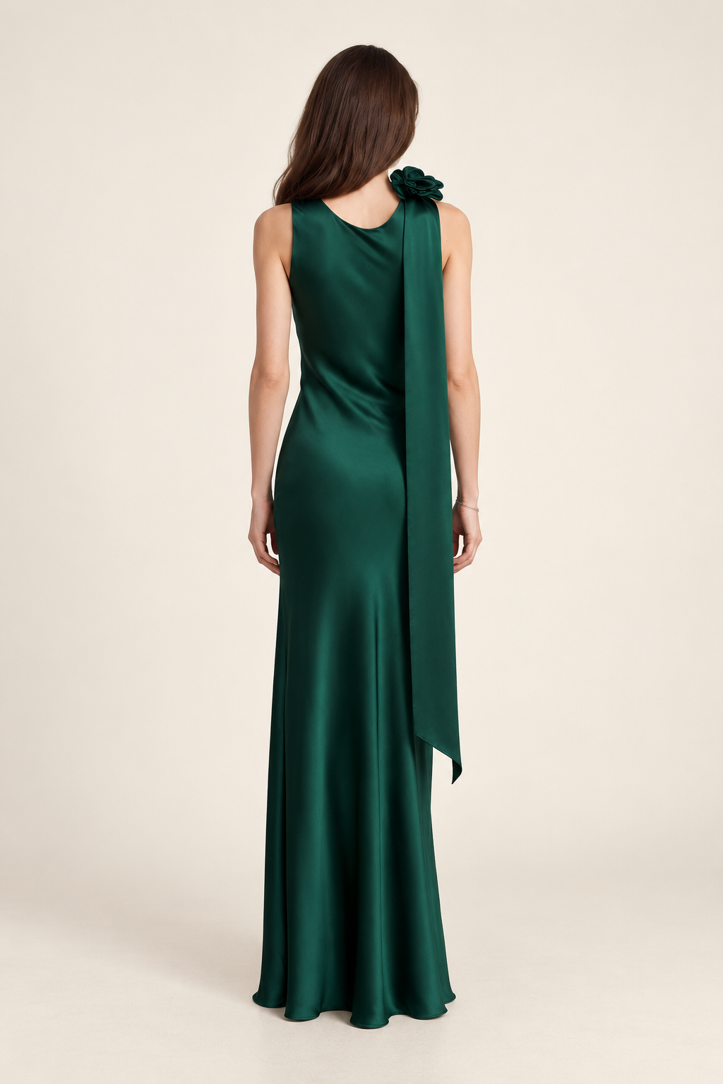 Roseline Emerald Rosette Maxi Dress back view