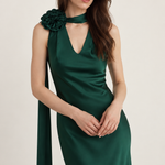Roseline Emerald Rosette Maxi Dress close-up view