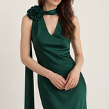Roseline Emerald Rosette Maxi Dress close-up view