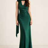 Roseline Emerald Rosette Maxi Dress front view