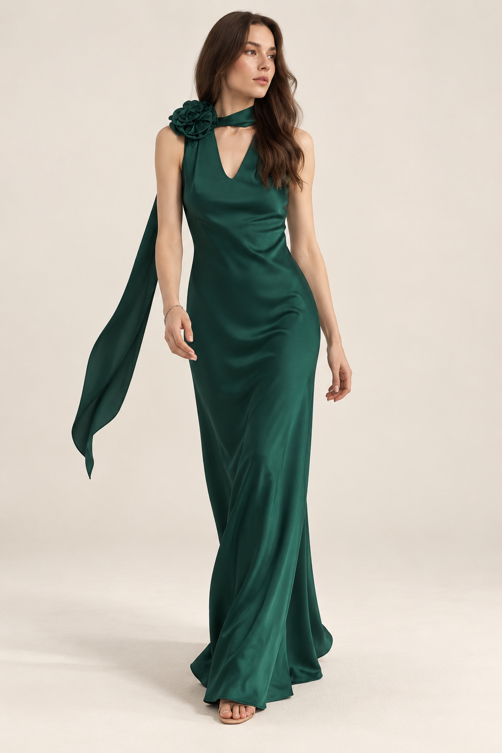 Roseline Emerald Rosette Maxi Dress movement view
