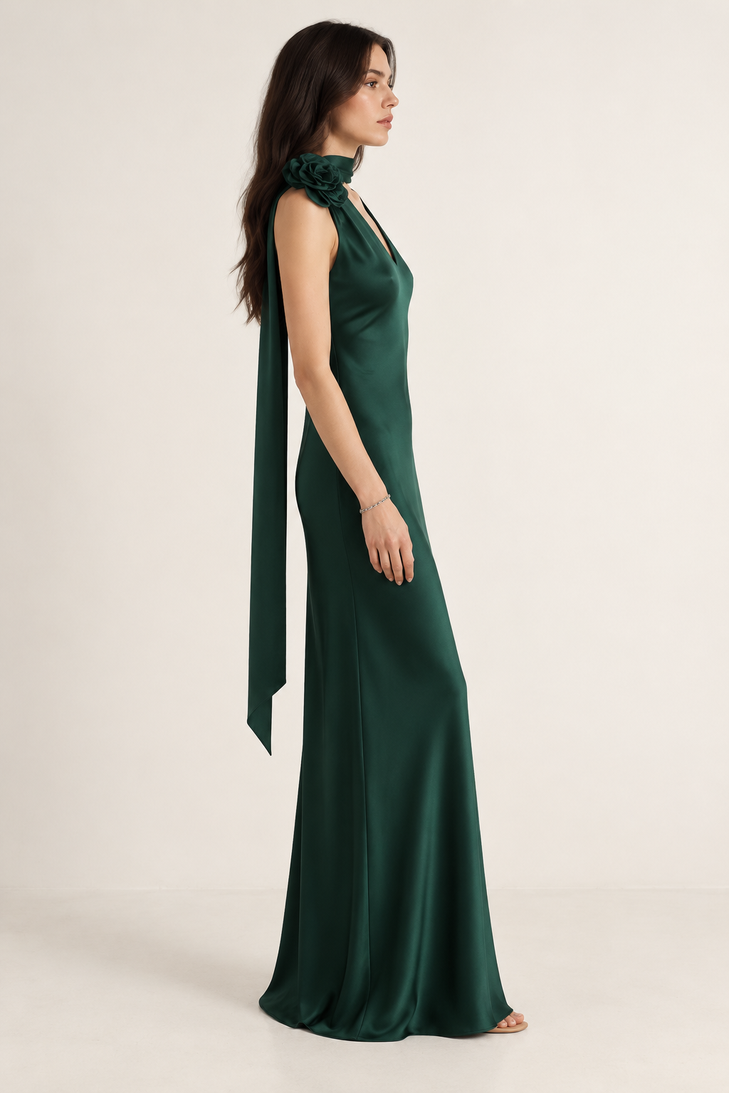 Roseline Emerald Rosette Maxi Dress side view