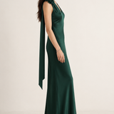 Roseline Emerald Rosette Maxi Dress side view
