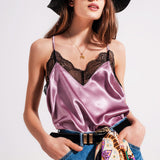 Satin & lace cami in lilac