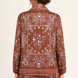 Séverine Passila Chocolate shirt, back model view on an ivory studio backdrop