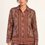 Séverine Passila Chocolate shirt, front model view on an ivory studio backdrop