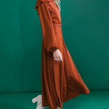 TIER ELEGANCE BROWN WOVEN MIDI DRESS