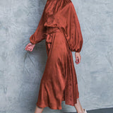 PROGRESS OVER PERFECTION SATIN MIDI DRESS