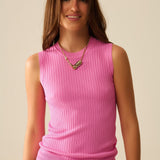 Sleeveless Ribbed knitted Top In fucshia