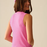 Sleeveless Ribbed knitted Top In fucshia