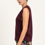 Solène burgundy sweater vest with floral trousers — side