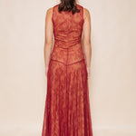 Solène Red Lace Illusion Maxi Dress — back view